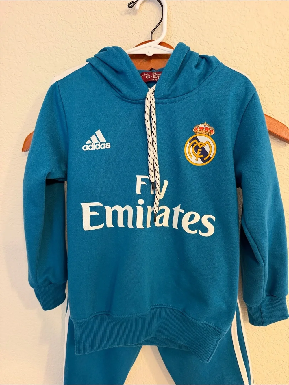 adidas Kids Teal Blue Real Madrid Hoodie & Joggers Set